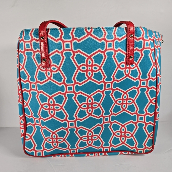 Kate Spade Moroccan Market Expandable Tote Bag In Turqouise/Flame Shoulder Bag - Picture 2 of 16